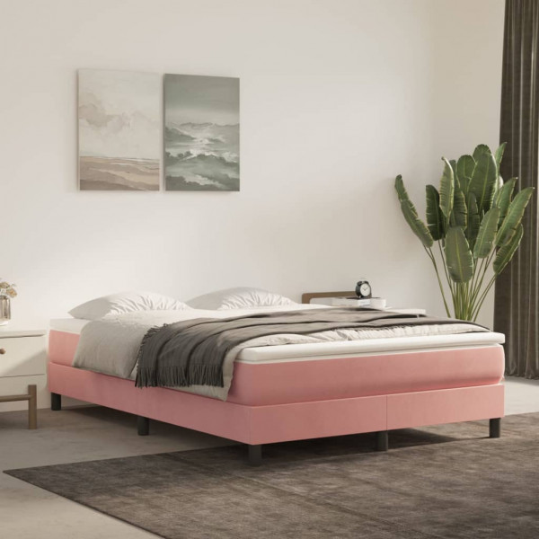 Estructura de cama box spring terciopelo rosa 140x190 cm D