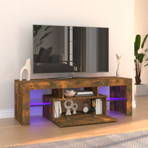 Mueble de TV con luces LED color roble ahumado 120x35x40 cm D