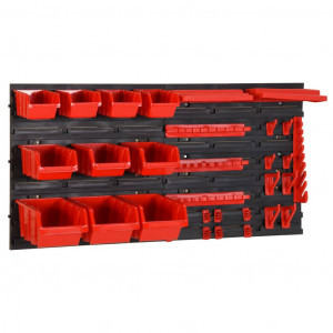 Set estantes taller 35 pzas polipropileno rojo y negro 77x39 cm D