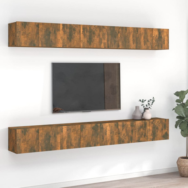 Muebles de TV 8 piezas madera color roble ahumado 60x30x30 cm D
