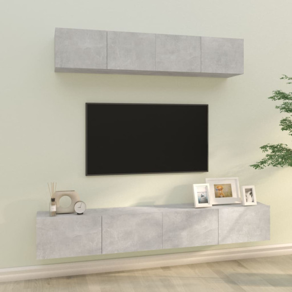 Set de móveis de TV 4 pcs madeira contraplacada cinza concreto D