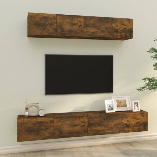 Set de móveis de TV 4 pcs madeira contraplacada carvalho fumado D