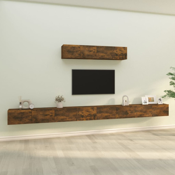 Set de muebles de TV 6 pzas madera contrachapada roble ahumado D
