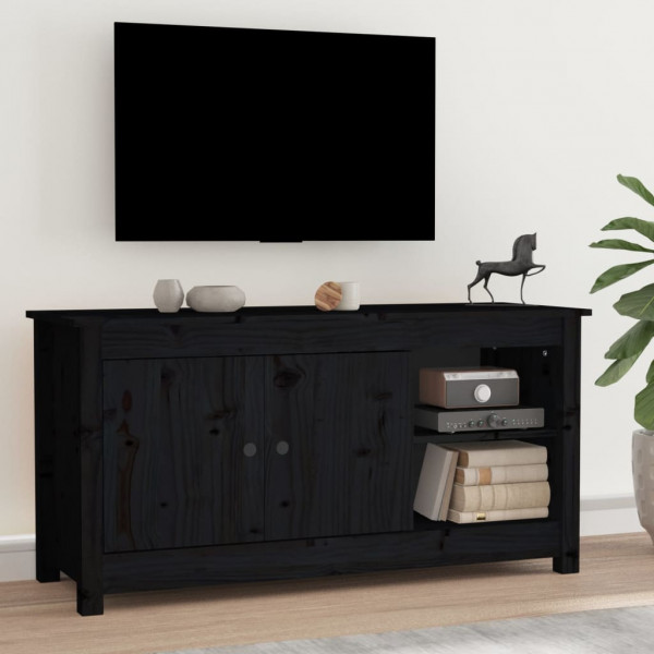 Mueble de TV de madera maciza de pino negro 103x36.5x52 cm D