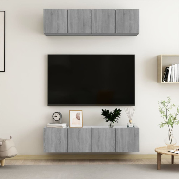 Muebles TV de pared 4 uds contrachapada gris Sonoma 60x30x30 cm D