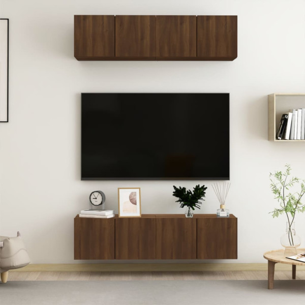 Muebles TV 4 uds madera contrachapada marrón roble 60x30x30 cm D