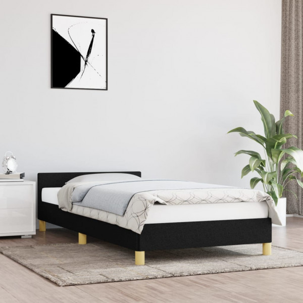 Estructura de cama con cabecero de tela negro 90x200 cm D