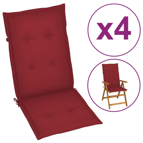 Cojín silla de jardín respaldo alto 4 uds tela rojo 120x50x3 cm D