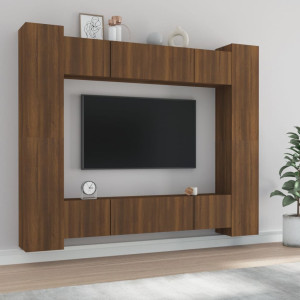 Set de muebles para TV 8 pzas madera contrachapada roble marrón D