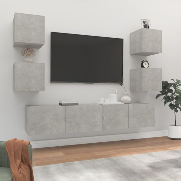 Set de mobília de TV 6 pcs madeira contraplacada cinza concreto D