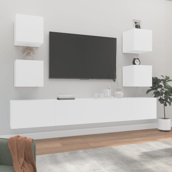 Set de muebles para TV 6 piezas madera contrachapada blanco D