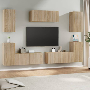 Set de muebles para TV 7 pzas madera contrachapada roble Sonoma D