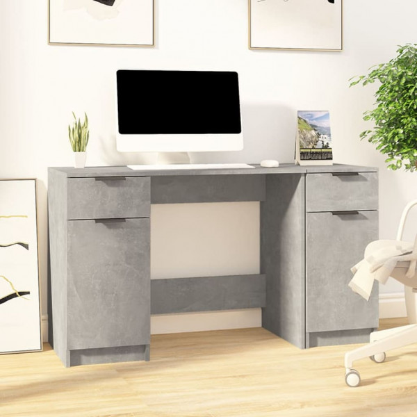 Mesa de madeira compensada cinza concreto com armário lateral D