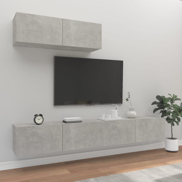 Set de muebles de TV 3 pzas madera contrachapada gris hormigón D