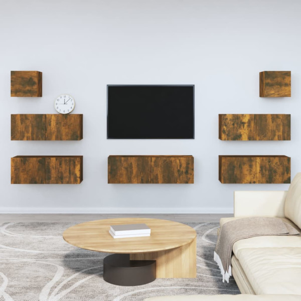 Set de muebles de TV 7 pzas madera contrachapada roble ahumado D