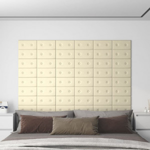 Paneles de pared 12 uds cuero sintético crema 30x15 cm 0.54 m² D