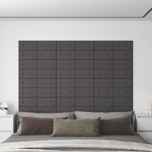 Paneles de pared 12 uds cuero sintético gris 30x15 cm 0.54 m² D