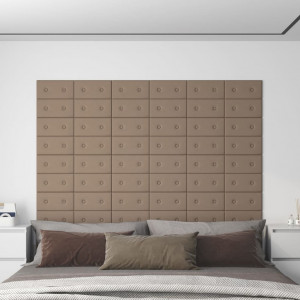 Paneles pared 12 uds cuero sintético capuchino 30x15 cm 0.54 m² D