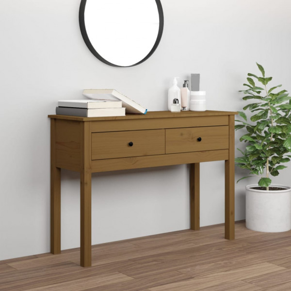 Mesa consola de madeira maciça de pinheiro marrom mel 100x35x75 cm D
