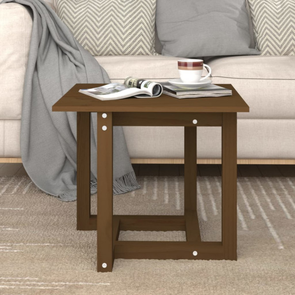 Mesa de centro madera maciza de pino marrón miel 50x50x45 cm D