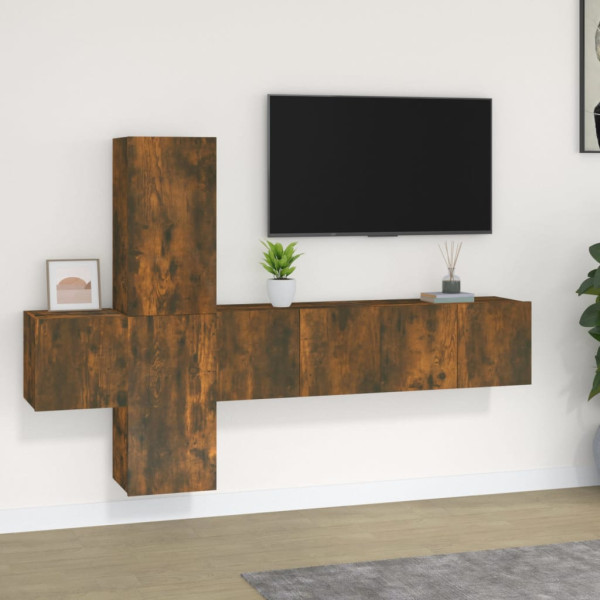 Set de muebles de TV 5 pzas madera contrachapada roble ahumado D