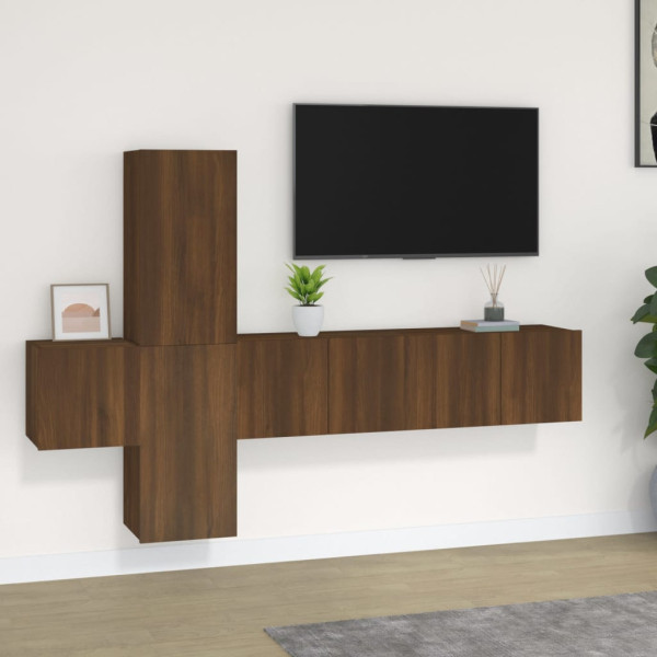 Set de muebles para TV 5 pzas madera contrachapada roble marrón Set de muebles para TV 5 pzas madera contrachapada roble marrón D