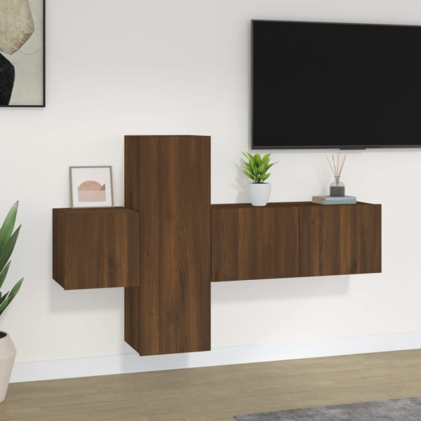 Set de muebles para TV 3 pzas madera contrachapada roble marrón D
