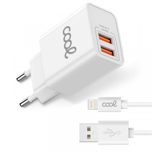 Cargador Red para iPhone COOL 2 x USB + Cable Lightning 1,2m (2.4 Amp) D
