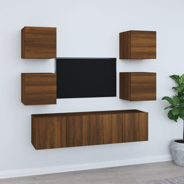 Set de muebles para TV 6 pzas madera contrachapada roble marrón D