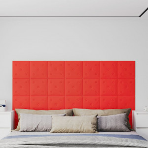 Paneles de pared 12 uds cuero sintético rojo 30x30 cm 1.08 m² D