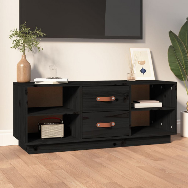 Mueble de TV de madera maciza de pino negro 100x34x40 cm D