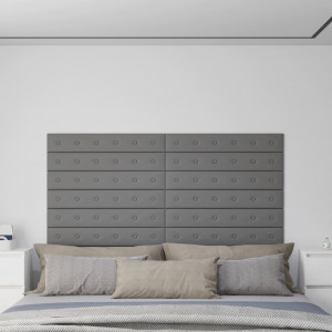 Paneles de pared 12 uds cuero sintético gris 90x15 cm 1.62 m² D