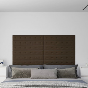 Paneles de pared 12 uds cuero sintético marrón 90x15 cm 1.62 m² D