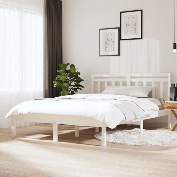 Estructura de cama King Size madera maciza blanco 150x200 cm D