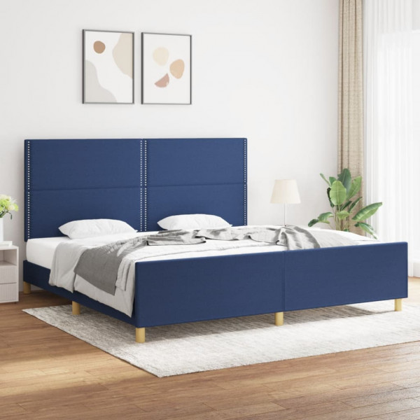 Estrutura de cama com cabeçote de tecido azul 200x200 cm D