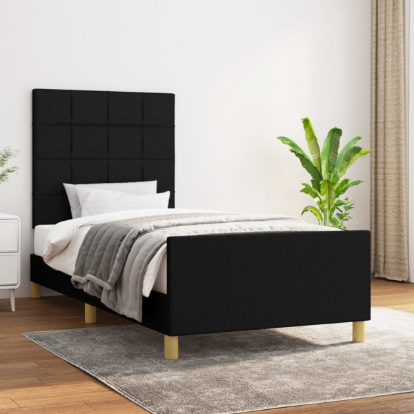 Estructura de cama con cabecero de tela negro 90x190 cm D