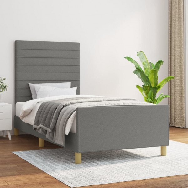 Estructura de cama con cabecero de tela gris oscuro 90x200 cm D