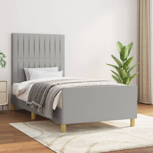 Estructura de cama con cabecero de tela gris claro 90x190 cm D