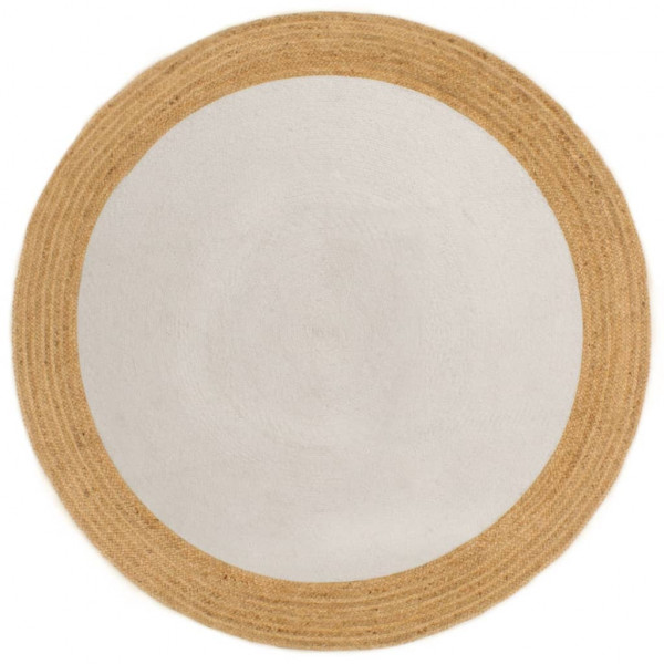 Tapete trançado de jute e algodão branco e natural, redondo, 120 cm D