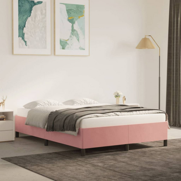 Estrutura de cama em veludo rosa 140x190 cm D