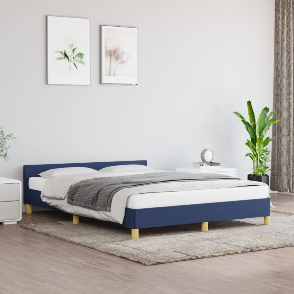 Estrutura de cama com cabeçalho de tecido cinza azul taupe 140x200 cm D