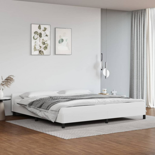 Estructura de cama cabecero cuero sintético blanco 200x200 cm D