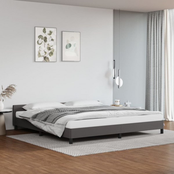 Estructura de cama con cabecero cuero sintético gris 200x200 cm D