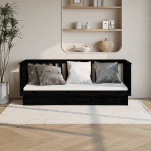 Sofá cama madeira maciça de pinho preto 90x190 cm D