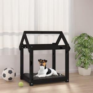 Cama para cães madeira maciça de pinho preto 61x50x70 cm D