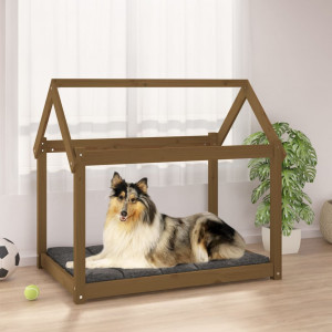 Cama de cão madeira maciça pinheiro marrom mel 101x70x90 cm D