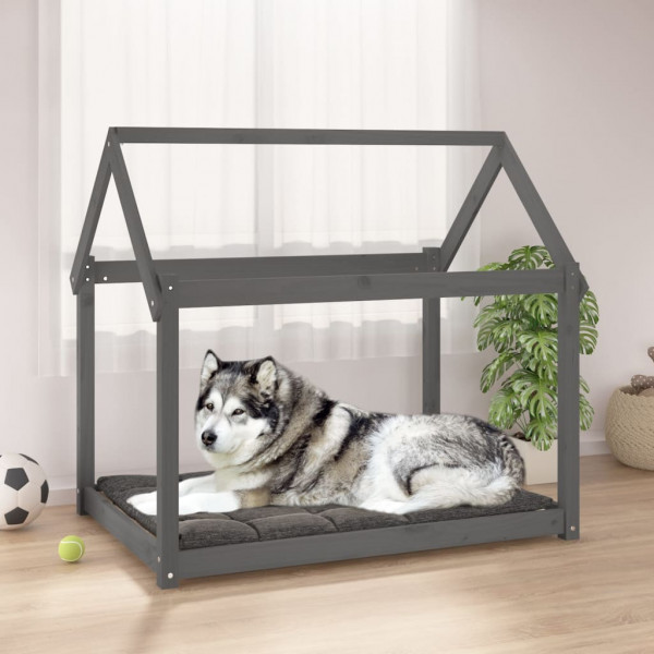 Cama para perros madera maciza de pino gris 111x80x100 cm D