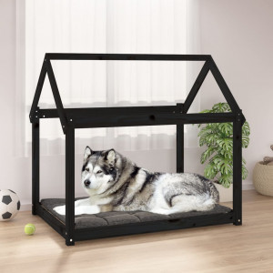 Cama para cães madeira maciça de pinho preto 111x80x100 cm D