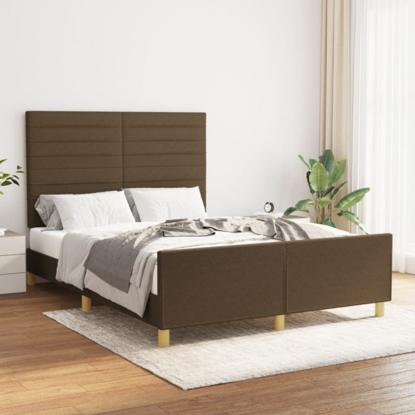 Estructura de cama con cabecero de tela marrón oscuro 140x190cm D