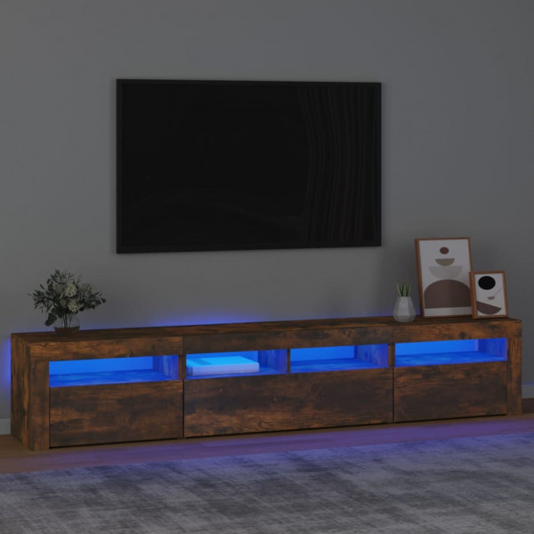 Gabinete de TV com luzes LED de carvalho defumado 210x35x40 cm D